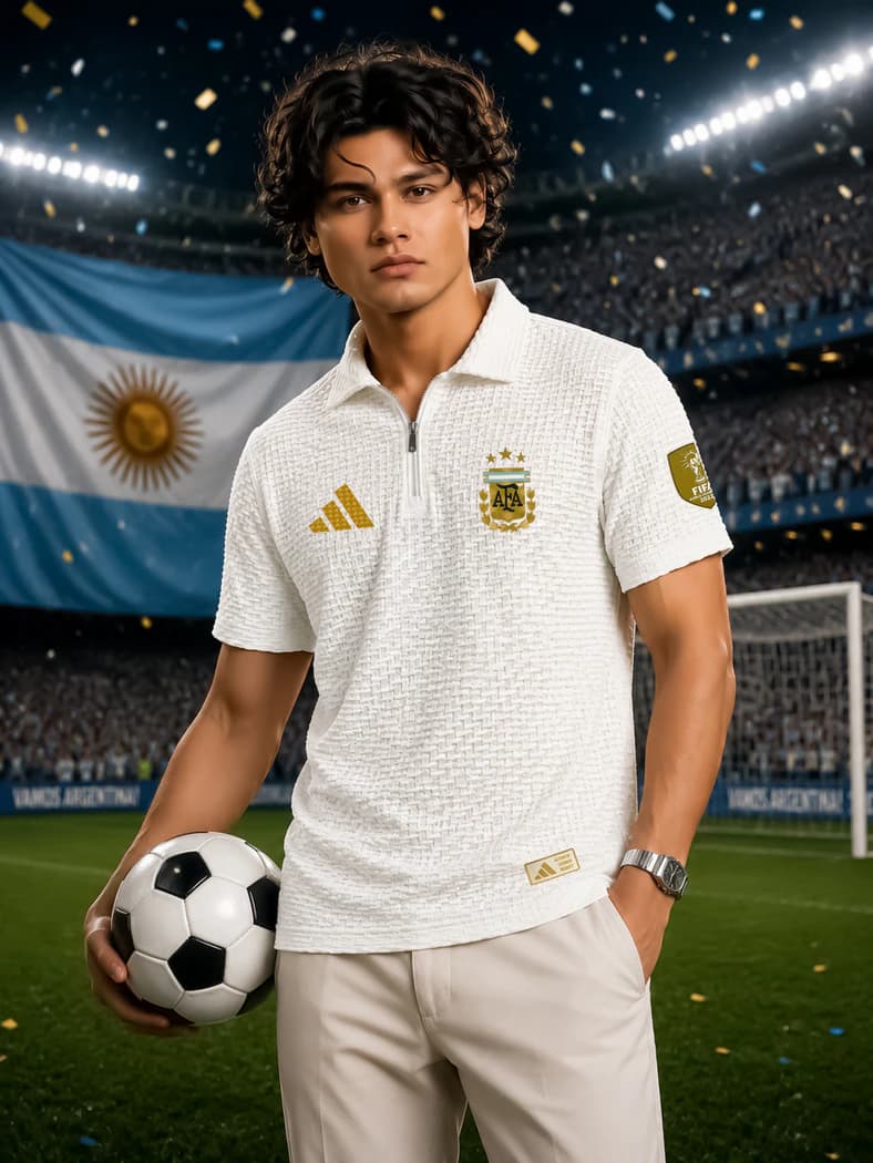 PL146 Argentina White Zipper Polo